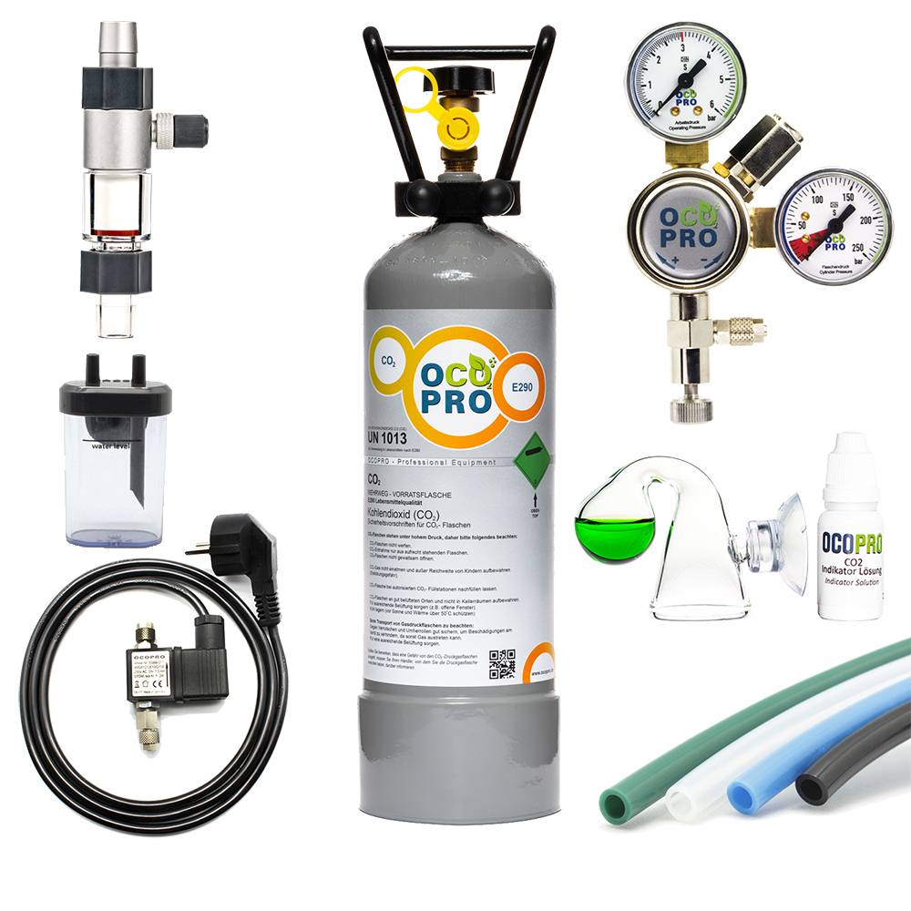 CO2 Anlage Aquarium DLX-450 Plus Komplettset mit Nachtabschaltung und Mehrwegflasche – 2kg / 16/22mm