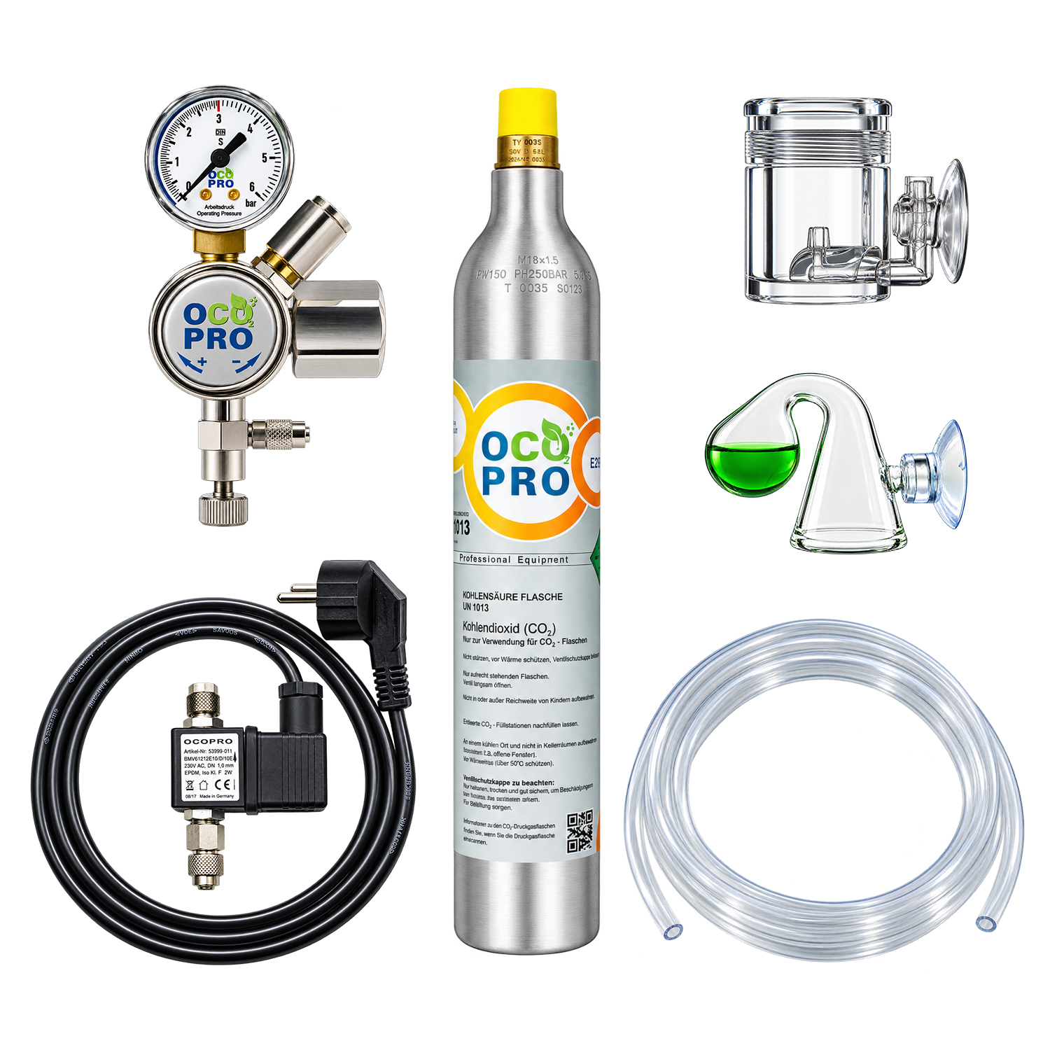 CO2 Anlage für Aquarium mit 425g Zylinder mit Nachtabschaltung für SodaStream Flaschen o.Ä. – 1 Manometer