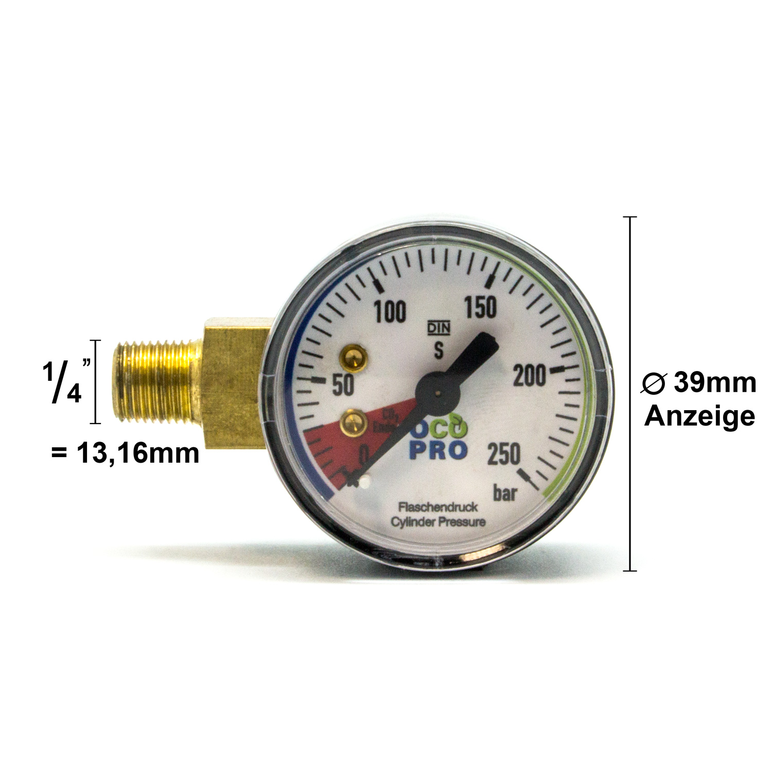 Flaschendruckmanometer Ersatzmanometer 39mm mit 1/4″ Gewinde