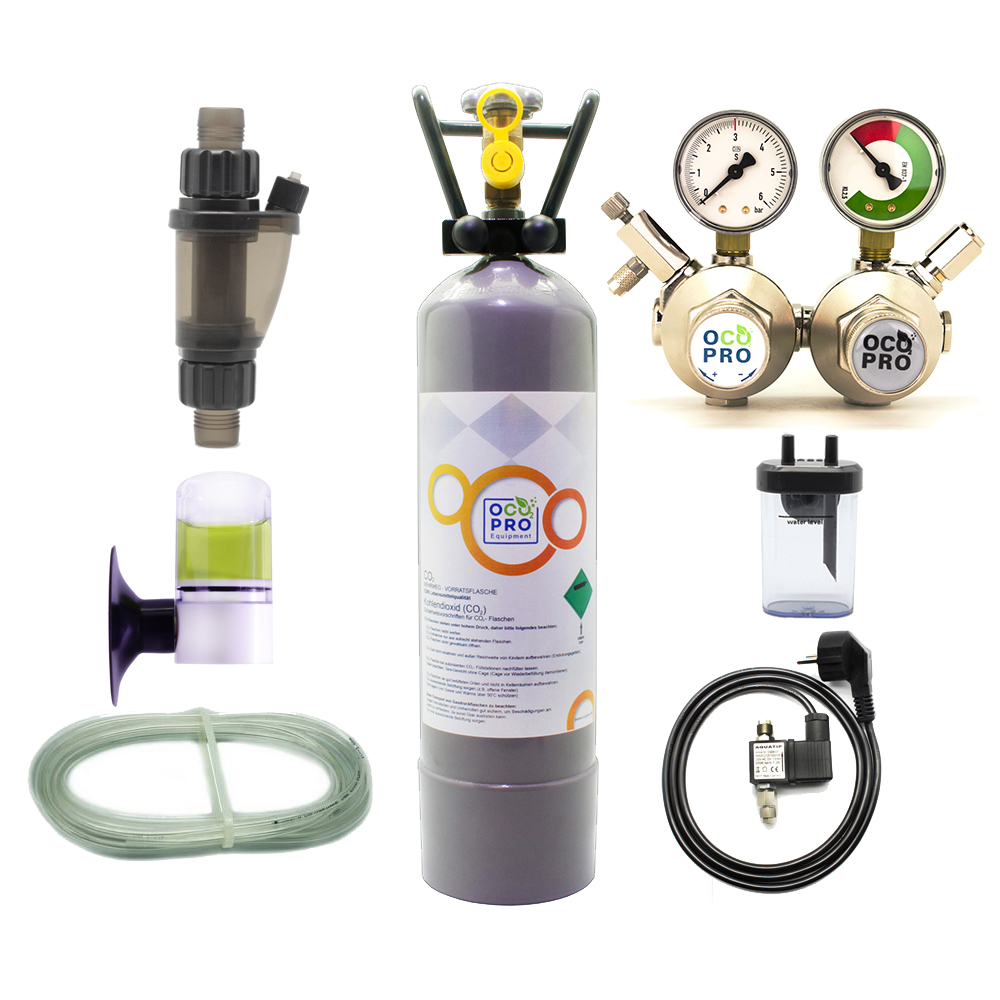 CO2 Anlage Aquarium DBL-500 Plus Komplettset mit Nachtabschaltung und Mehrwegflasche – 2kg / 16/22mm