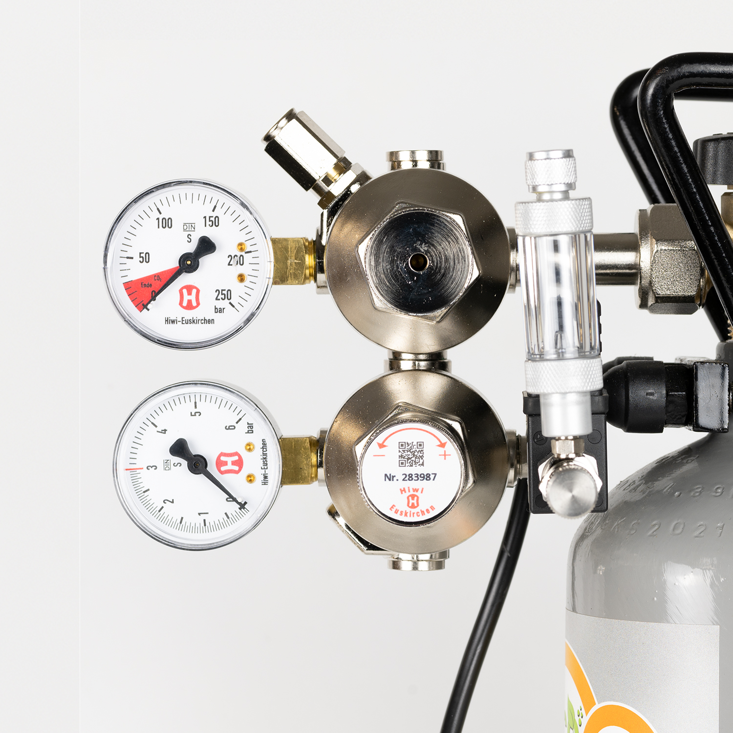 HIWI CO2-Druckminderer für Aquarien. Single und Doppelkammer. Mit u. ohne Magnetventil zur Nachtabschaltung – Doppelkammer MV+BZ