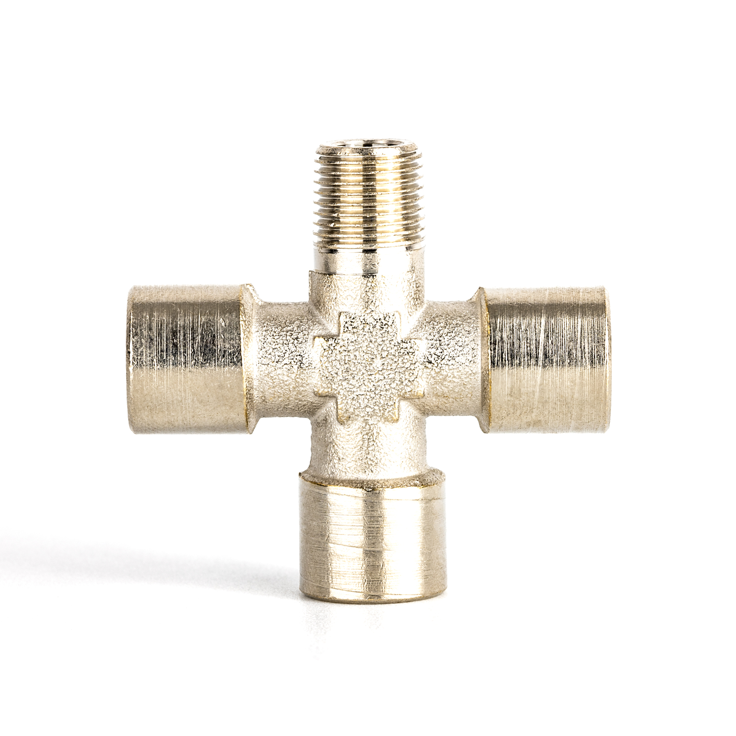 Kreuzverbinder mit 3x Innengewinde Kreuzstück 1/8″ | Messing vernickelt