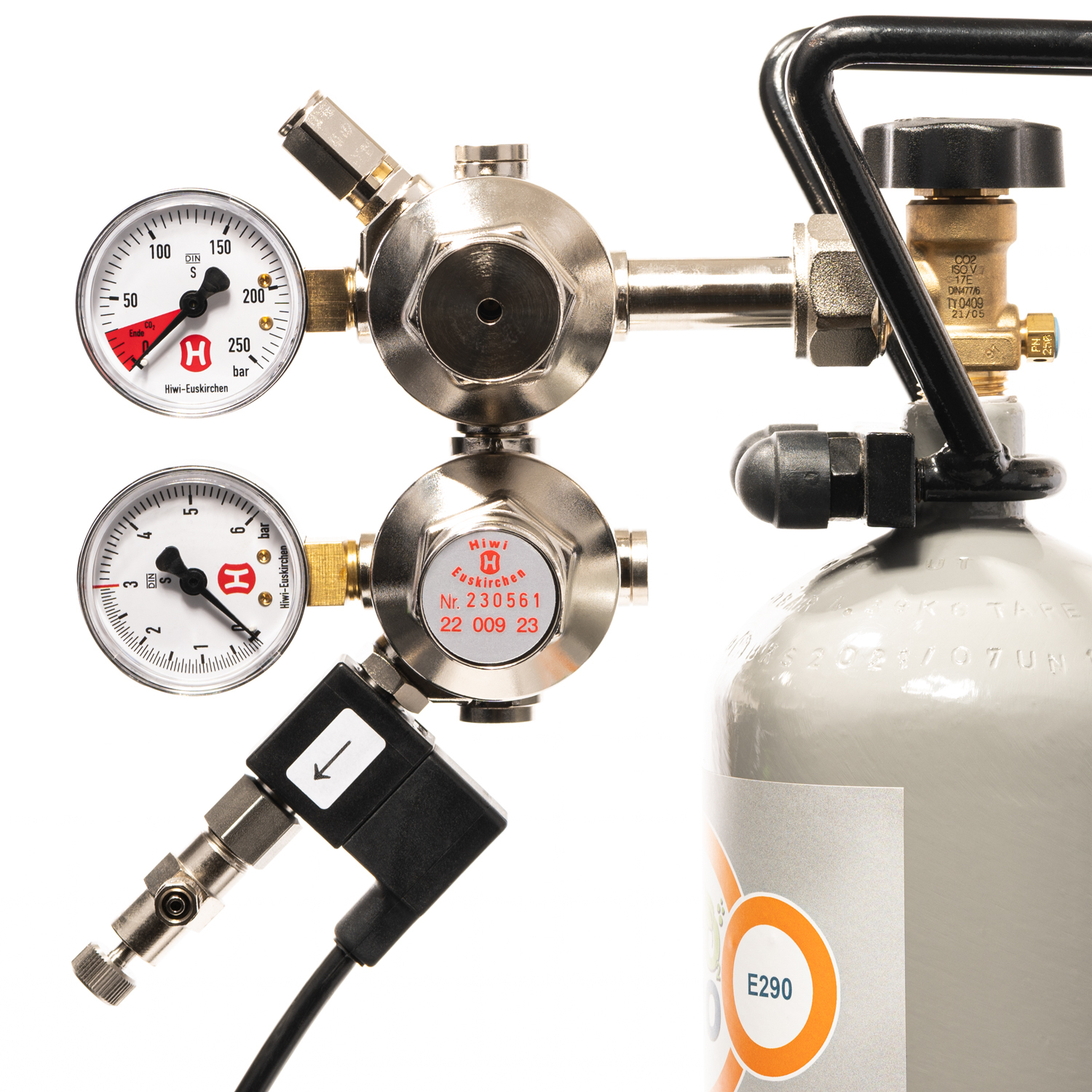 HIWI CO2-Druckminderer für Aquarien. Single und Doppelkammer. Mit u. ohne Magnetventil zur Nachtabschaltung – Doppelkammer MV