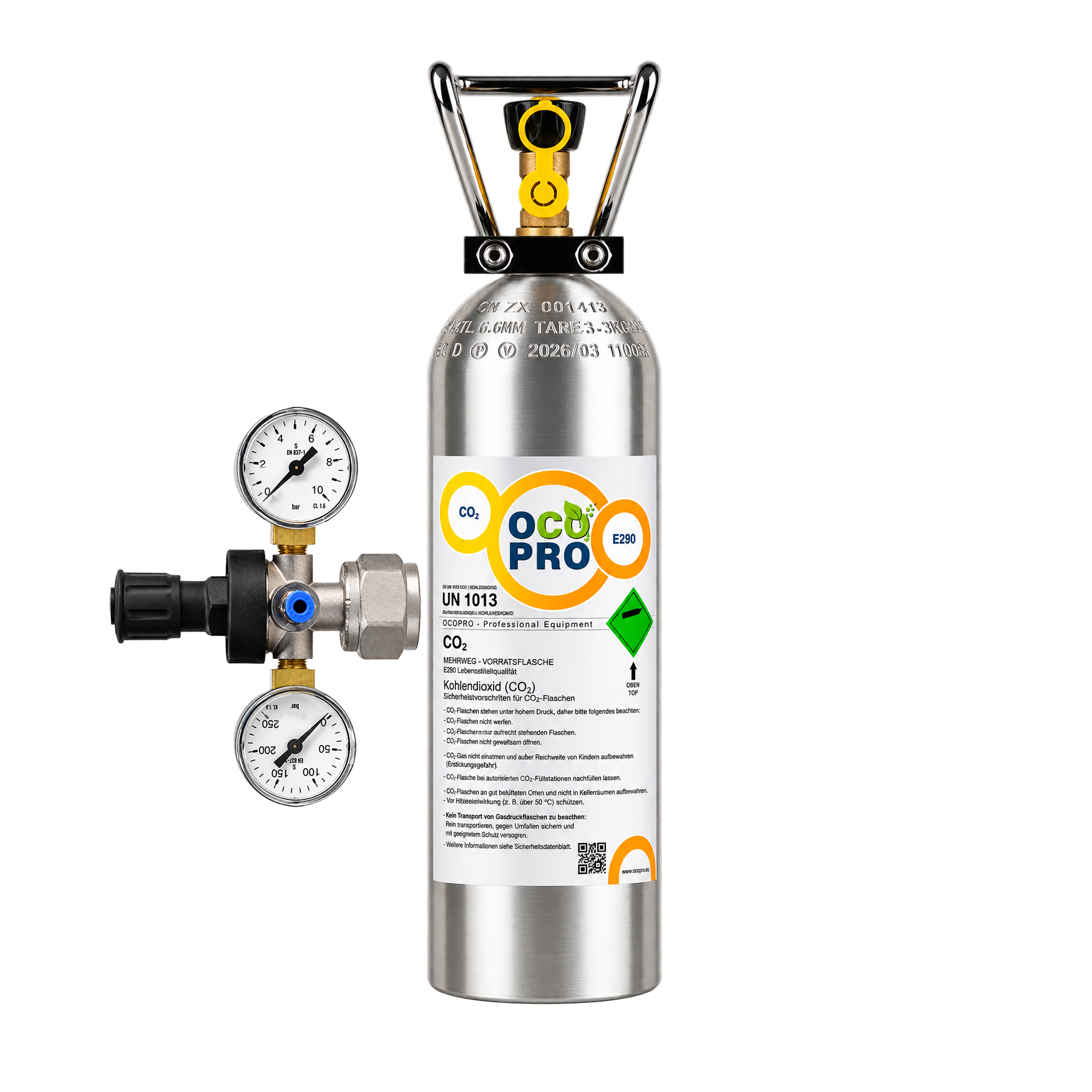 Umrüstset für Brita Yource Pro Top/Select auf Mehrwegflasche (z.B. 2kg/3kg/6kg usw.). Optional: inkl. 2kg CO2-Flasche – inkl. 2kg CO2-Flasche