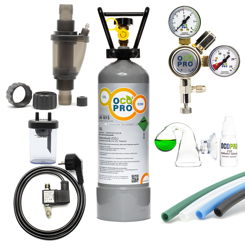 CO2 Anlage Aquarium DLX-500 Plus Komplettset mit Nachtabschaltung und Mehrwegflasche – 2kg / 16/22mm