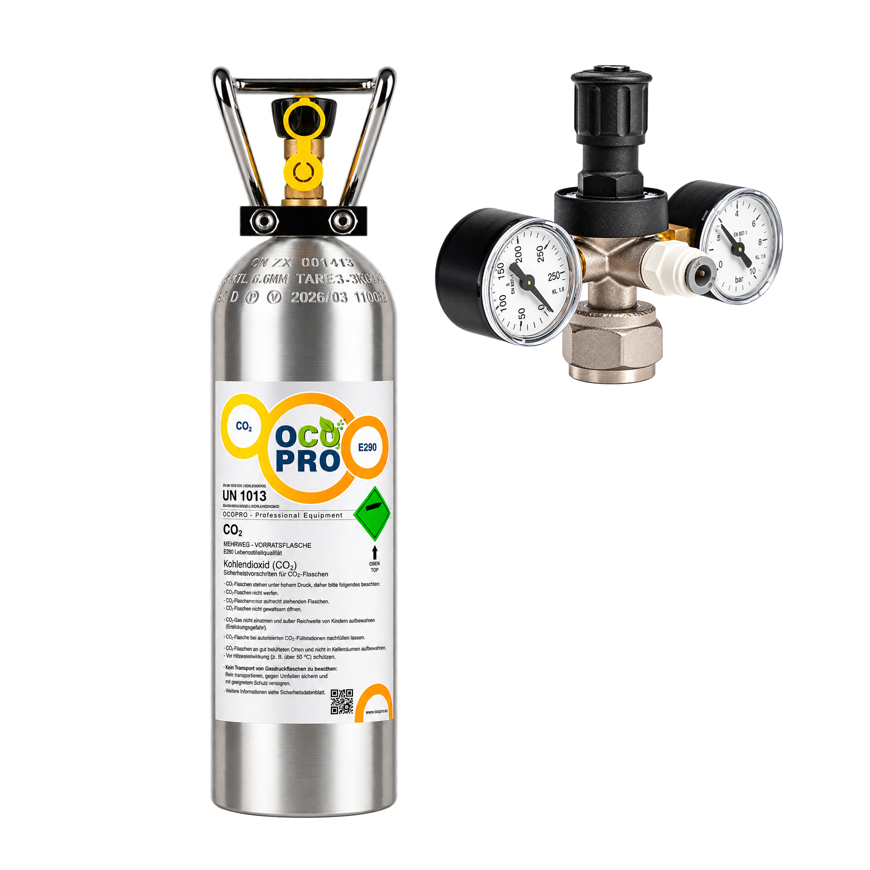Quooker Umrüstset auf 2kg CO2-Flasche. inkl. Fabrikneuer 2kg Flasche mit Lebensmittel CO2. – 1. Gen. inkl. Flasche
