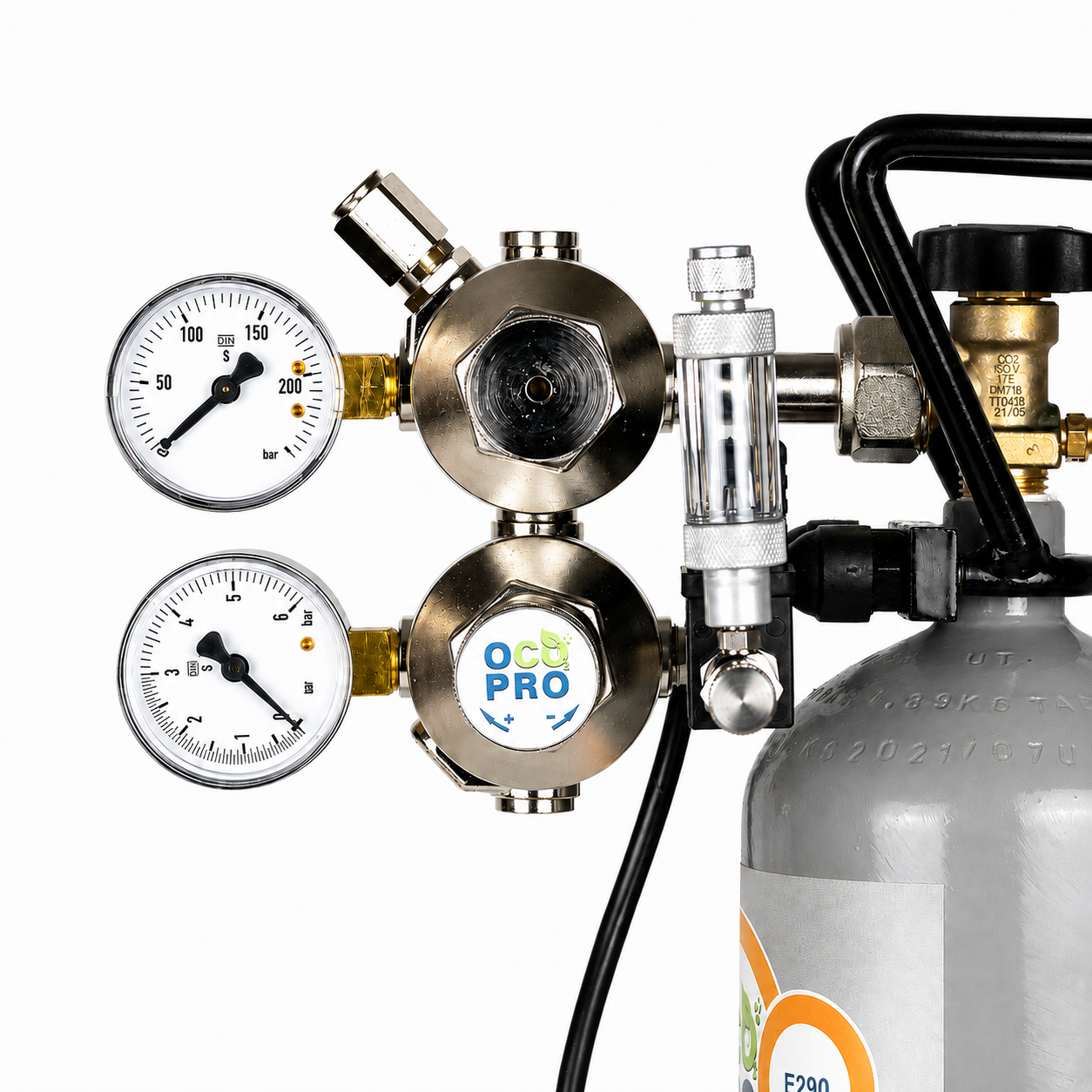 Doppelkammer CO2 Druckminderer für Aquarien mit integ. Rückschlagventil (Magnetventil) – mit Magnetventil + BZ