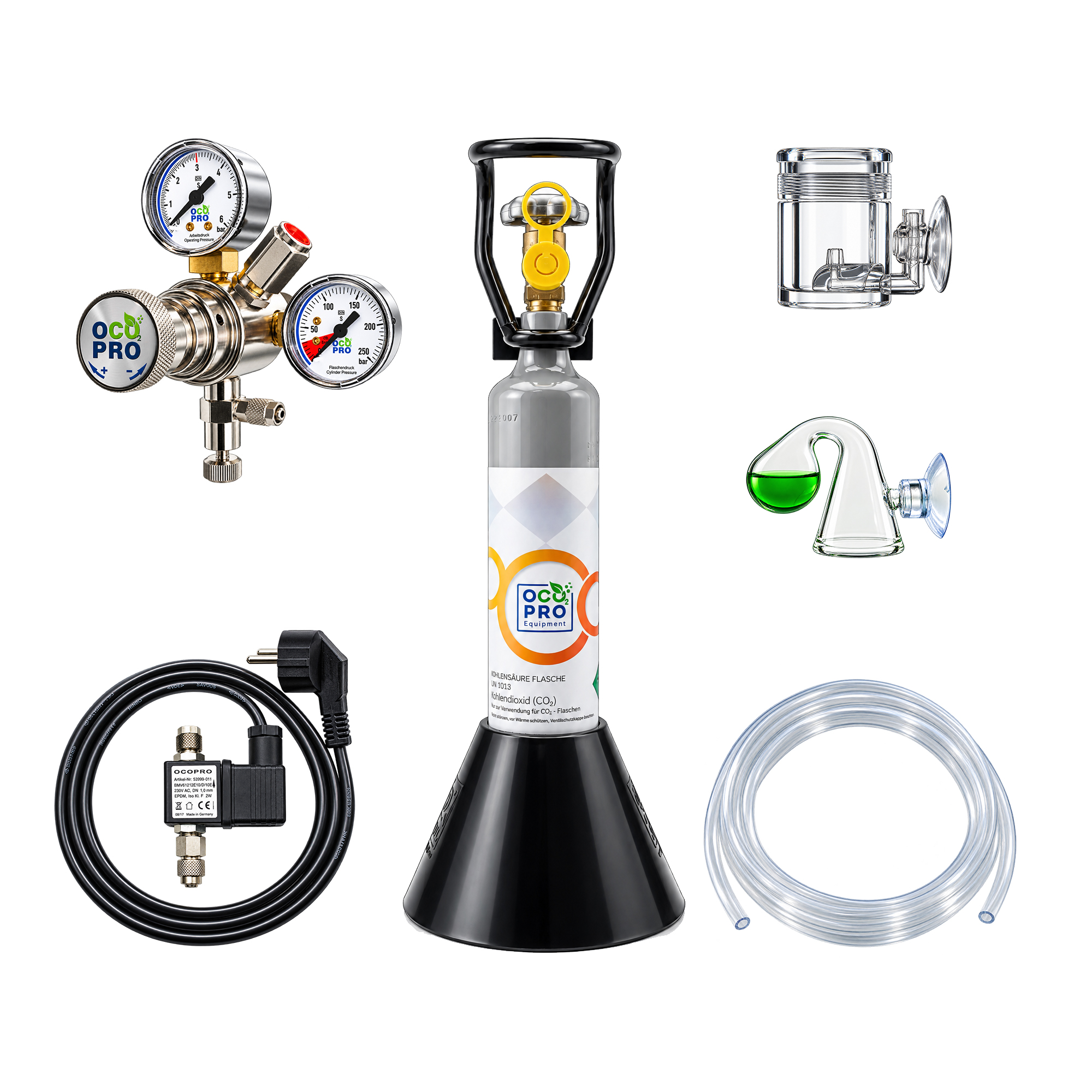 CO2 Anlage Aquarium DLX-350 Plus Komplettset mit Nachtabschaltung Mehrwegflasche – 500g