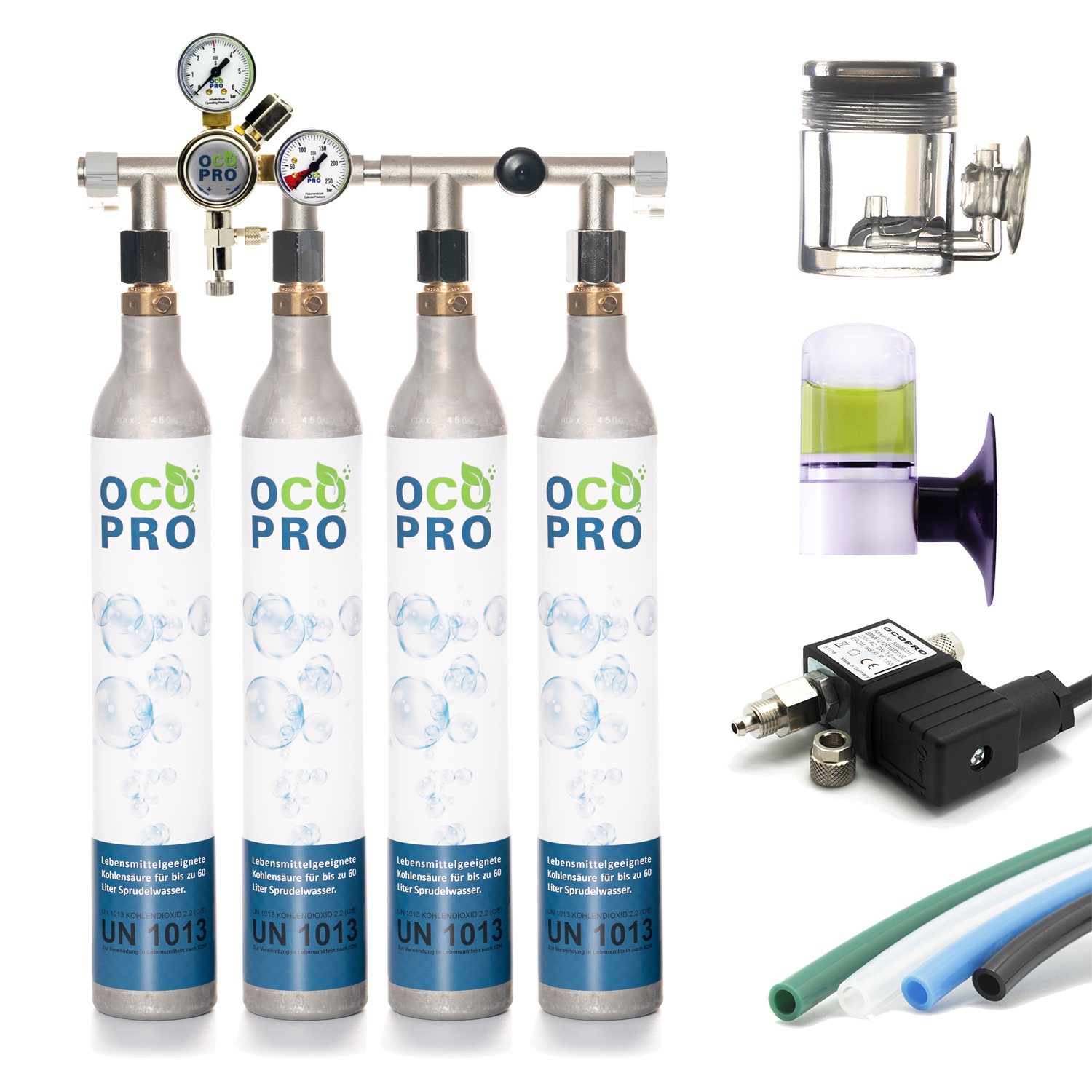 CO2 Anlage für bis zu 2 bzw. 4 SodaStream Zylindern 425g/450g Komplettset – 4er Wandverteiler