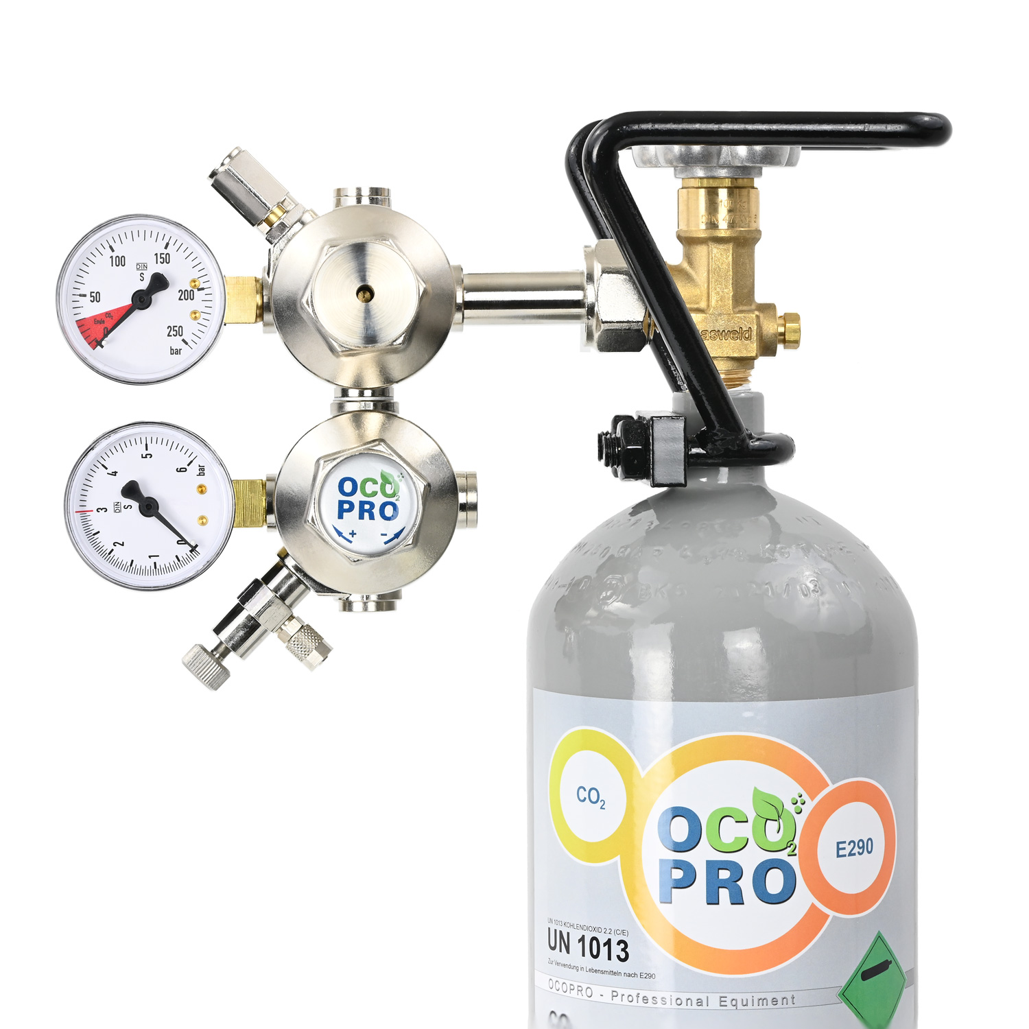 Doppelkammer CO2 Druckminderer für Aquarien mit integ. Rückschlagventil (Magnetventil) – Ohne