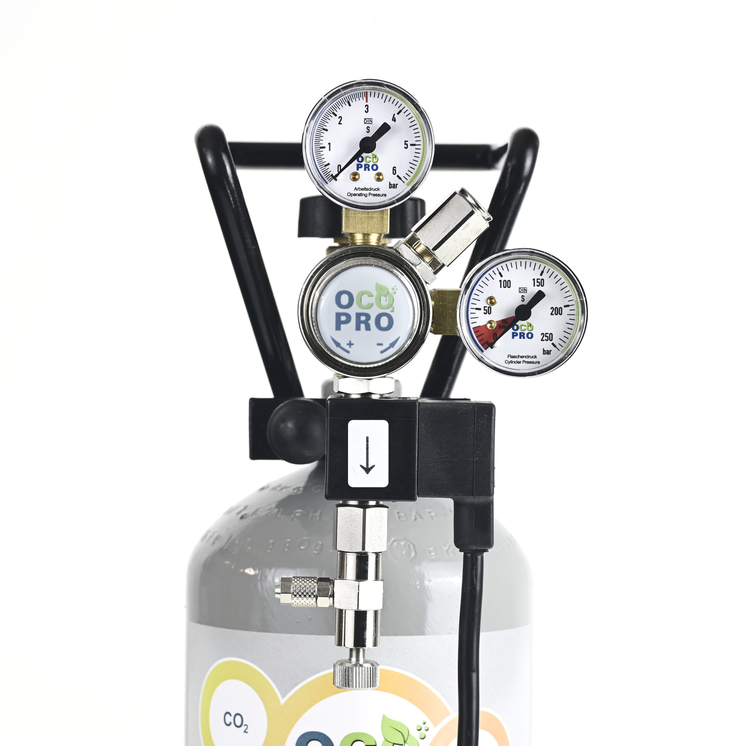 CO2 Druckminderer für Aquarien. Mehrweg mit Magnetventil, Doppelmanometer und Feinnadelventil